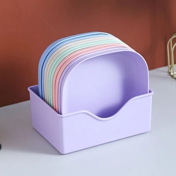 Combo Deal - 4 Section Spice Container Box & Multi-function Spit Bone 10 Plate Set Kitchen Storage Organizer (Random color)