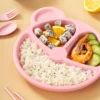 5 Pcs Bear Plate Set - Cartoon compartment dinner plate | Includes Divided Plate, Fork & Spoon, Perfect For Toddlers & Preschoolers (Random color)