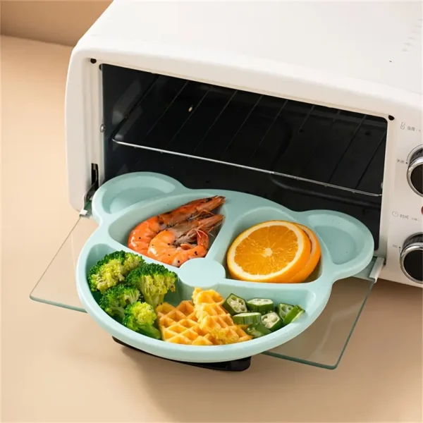 5 Pcs Bear Plate Set - Cartoon compartment dinner plate | Includes Divided Plate, Fork & Spoon, Perfect For Toddlers & Preschoolers (Random color)