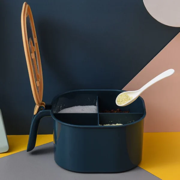 Combo Deal - 4 Section Spice Container Box & Multi-function Spit Bone 10 Plate Set Kitchen Storage Organizer (Random color)
