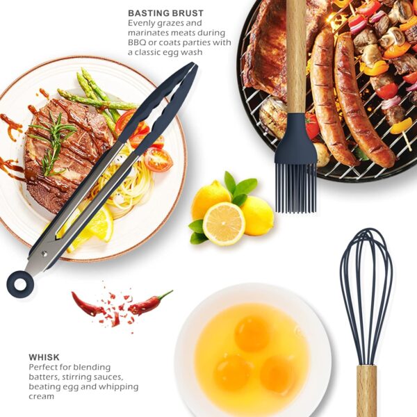 12 Pcs Silicone Cooking Utensils Kitchen Utensil Set | Heat Resistant Kitchen Non toxic Spatula Set with Turner Tongs,Spoon,Brush,Whisk-Wooden Handle(Random color)