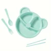 5 Pcs Bear Plate Set - Cartoon compartment dinner plate | Includes Divided Plate, Fork & Spoon, Perfect For Toddlers & Preschoolers (Random color)