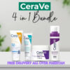 Cerave 4-in-1 Skincare Bundle: Skin Renewing Night Cream, Hydrating Sunblock, Acne Cleanser & Skin Renewing Retinol Serum